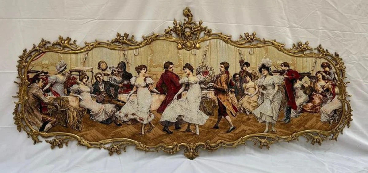 Casa Padrino cuadro de pared barroco multicolor / latón 194 x A. 88 cm - Magnífico cuadro decorativo de pared de estilo barroco con marco de latón - Decoración de pared barroco - Noble y magnífico