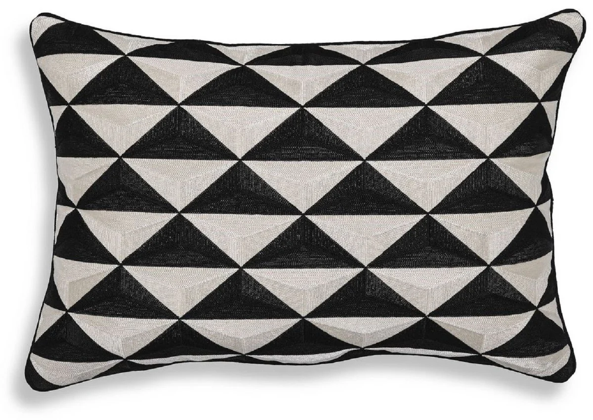 Casa Padrino cojín decorativa de lujo negro / blanco 60 x 40 cm - Almohada decorativa rectangular con patrón elegante - Calidad de Lujo - Accesorios Decorativos