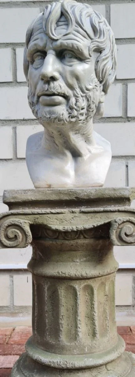 Casa Padrino busto de piedra de decoraci¨®n de jard¨ªn Art Nouveau hombre gris 17 x 26 x A. 41 cm - Escultura de piedra para decoraci¨®n de jard¨ªn - Decoraci¨®n de Jard¨ªn Barroco y Art Nouveau