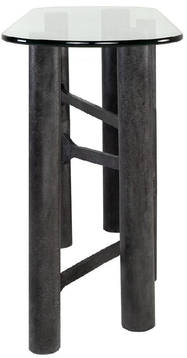 Casa Padrino consola de lujo negro antiguo 140 x 45 x A. 81 cm - Consola de aluminio con tapa de vidrio - Muebles de lujo - Muebles de sal¨®n - Interiores de lujo