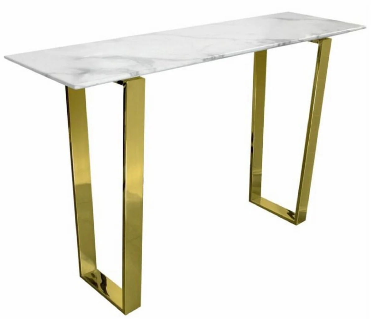 Casa Padrino consola de lujo blanco / oro 122 x 36 x A. 76 cm - Consola moderna con tapa de m¨¢rmol sint¨¦tico y patas de acero - Muebles de Sal¨®n