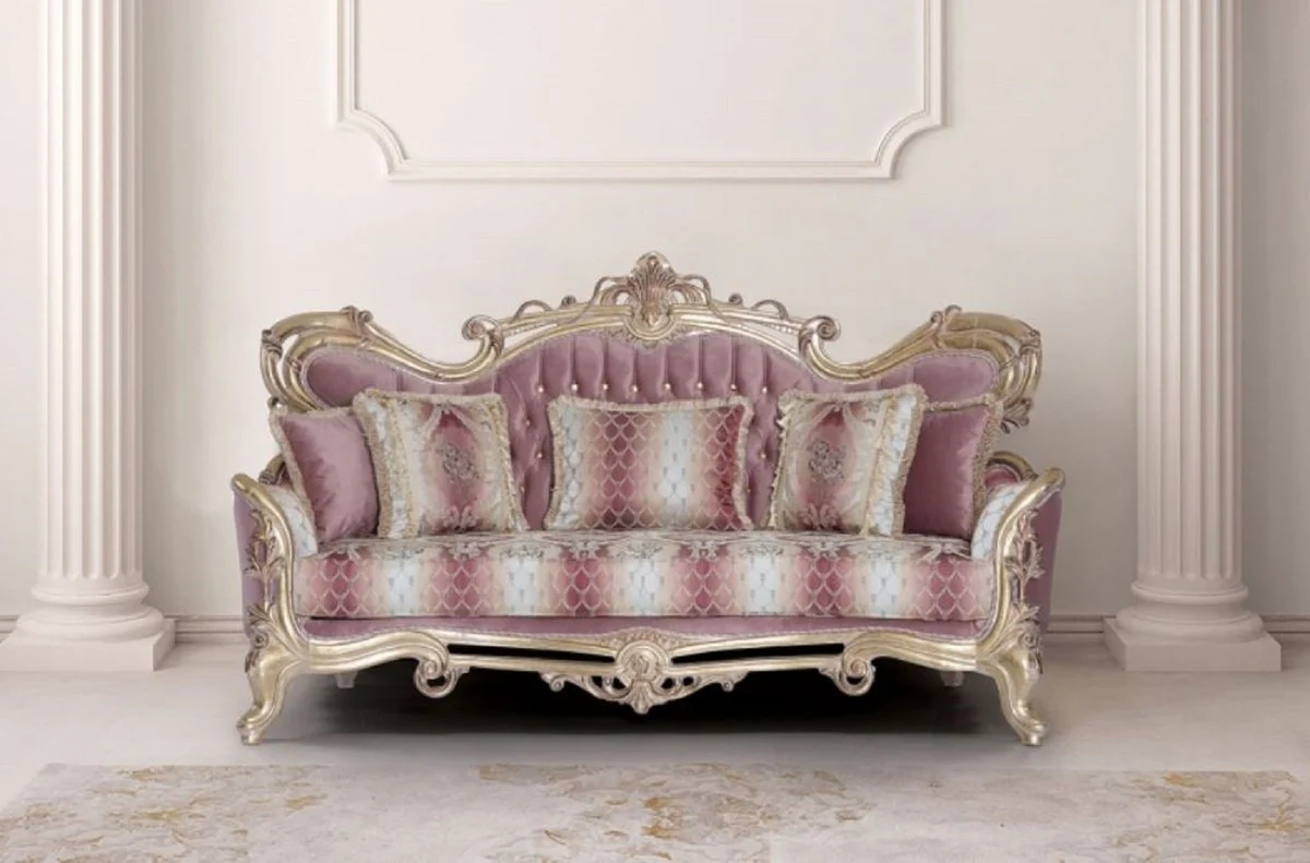 Casa Padrino sof¨¢ barroco de lujo rosa / blanco / oro - Sof¨¢ de sal¨®n de estilo barroco hecho a mano con patr¨®n elegante - Muebles de sal¨®n barrocos