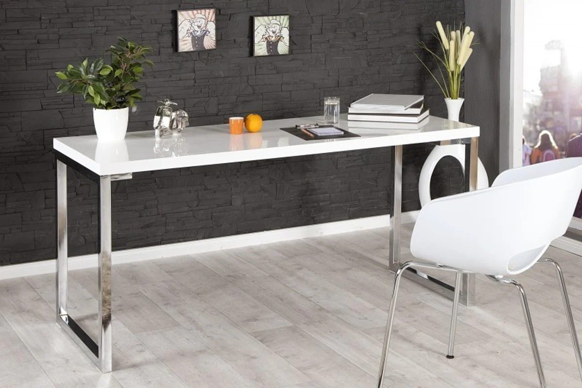 Casa Padrino Designer desk white high gloss 140 cm - Secretary console - Computer table