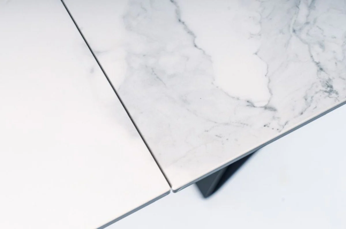 Casa Padrino mesa de comedor de dise?o blanco / negro mate 160-240 x 90 x A. 76 cm - Mesa de comedor extensible con tablero en aspecto m¨¢rmol - Muebles de Comedor