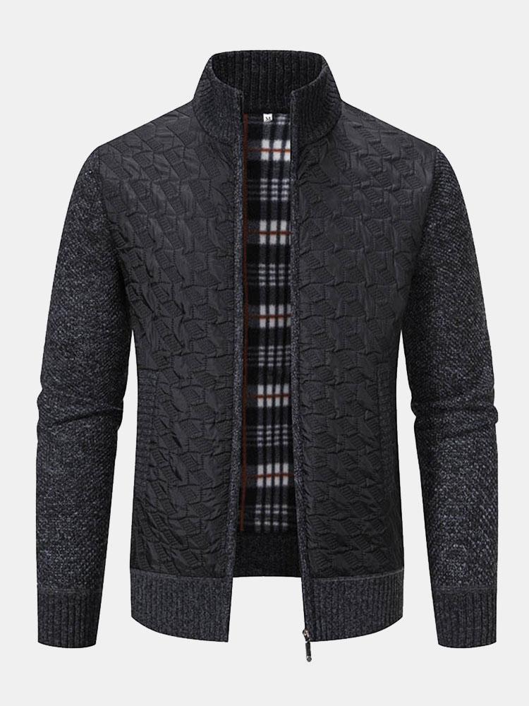 Quilted Jacquard Zip Up Sweater
