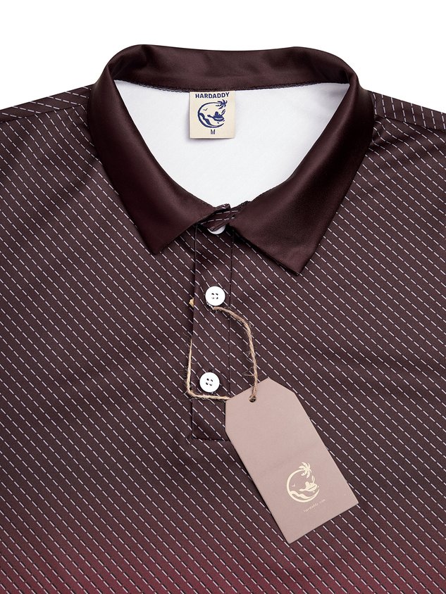 Abstract Gradient Geometric Button Short Sleeve Polo Shirt