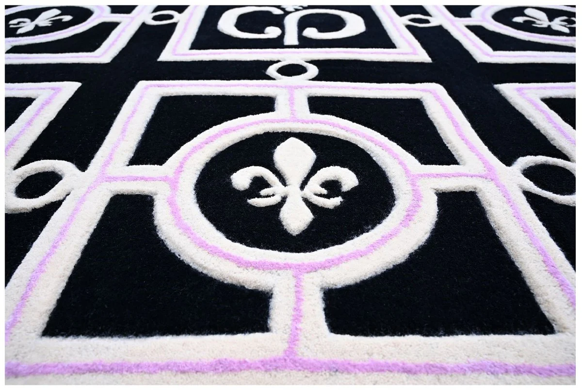Casa Padrino Alfombra de Salón Barroco de Lujo Negro / Blanco / Púrpura 200 x 300 cm - Interior Barroco