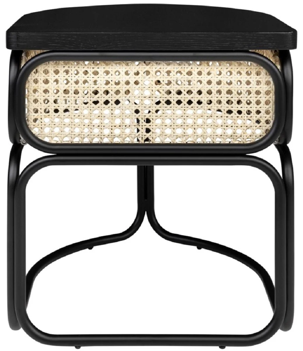 Casa Padrino mesa de centro de dise?o negro / natural 50 x 40 x A. 45,5 cm - Mesa de sal¨®n con tablero de chapa de roble de rat¨¢n noble y estructura de acero con revestimiento en polvo