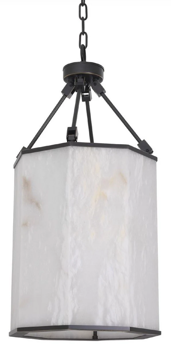 Casa Padrino lámpara colgante de lujo bronce / alabastro 35 x 32,5 x A. 71,5 cm - Farol de techo noble de metal con pantalla de alabastro - Calidad de Lujo