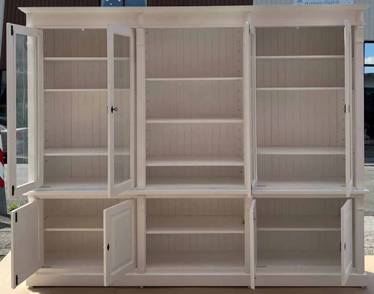 Casa Padrino gabinete de estilo campestre estilo campestre blanco 286 x 51 x A. 228 cm - Armario de libros de madera maciza - Gabinete de sal¨®n - Gabinete de oficina - Muebles estilo campestre