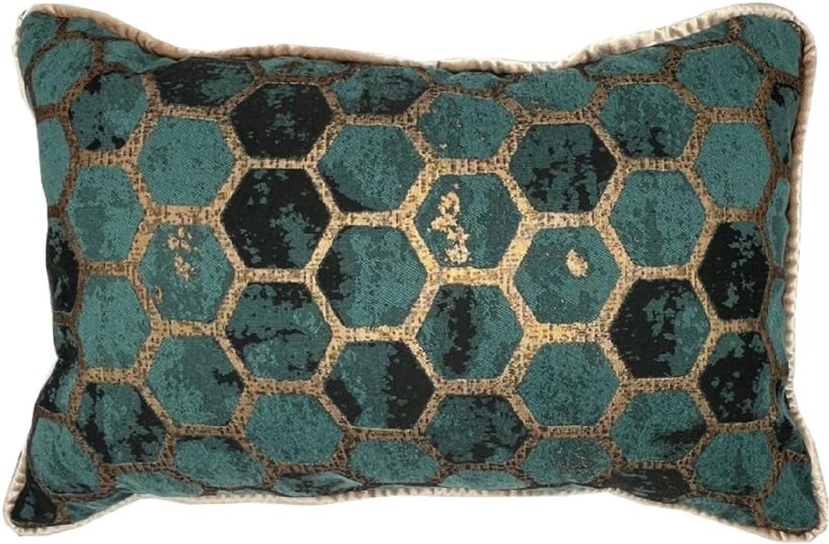Casa Padrino cojín de lujo turquesa / oro 55 x 35 cm - Cojín decorativo - Cojín decorativo rectangular - Decoración de salón - Accesorios decorativos de lujo - Decoración de lujo