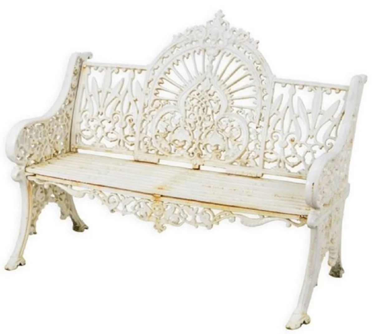 Casa Padrino banco de jard¨ªn barroco crema blanco 119 x A. 95,5 cm - Magn¨ªfico banco de jard¨ªn de hierro fundido - Muebles de jard¨ªn de hierro fundido barrocos - Muebles de jard¨ªn estilo barroco