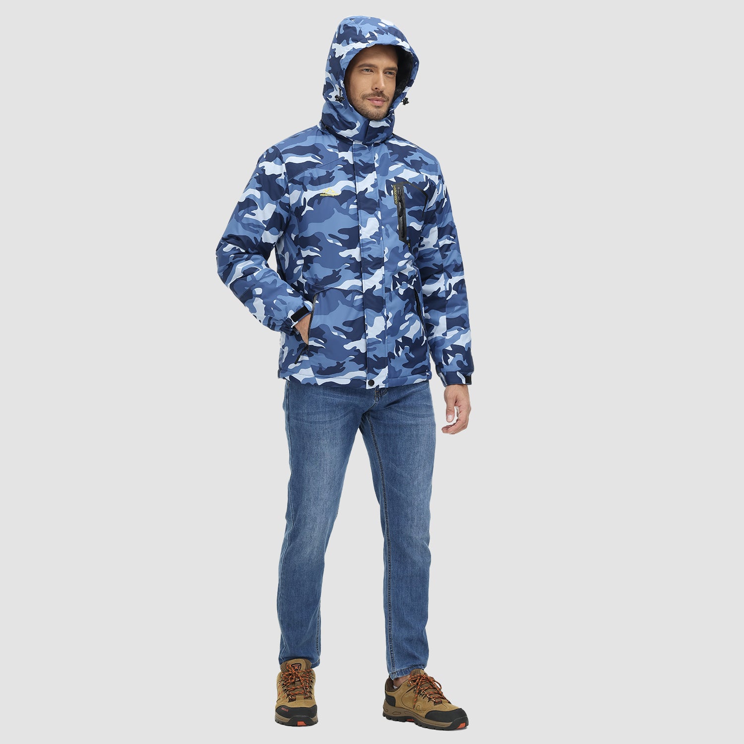 Men's Winter Jacket Water Repellent Ski Snow Jacket Warm Fleece Coat Parka Raincoats With Multi-Pockets