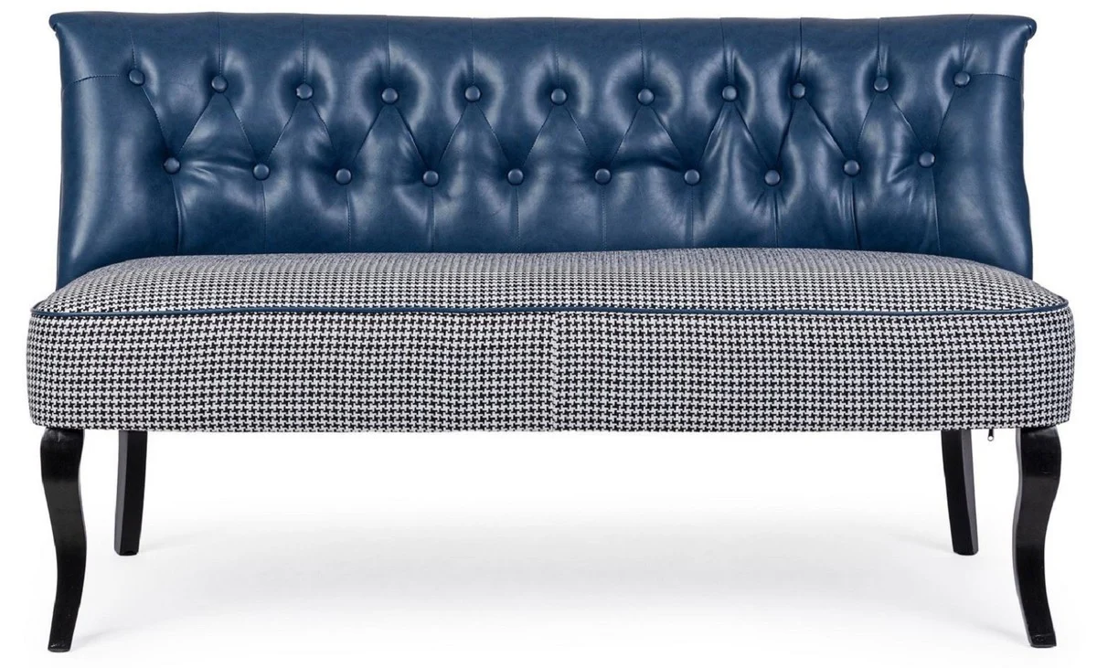 Casa Padrino sof¨¢ Chesterfield de lujo en cuero artificial azul / blanco / negro 136 x 66 x A. 76 cm - Sof¨¢ de sal¨®n - Muebles de sal¨®n - Muebles Chesterfield - Muebles de lujo