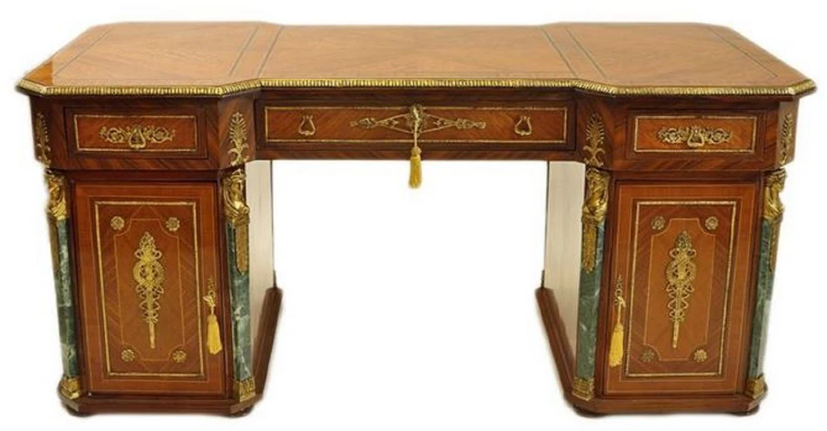 Casa Padrino escritorio barroco de madera maciza marr¨®n / verde / oro - Magn¨ªfica mesa de oficina de estilo barroco - Muebles de oficina barrocos hechos a mano