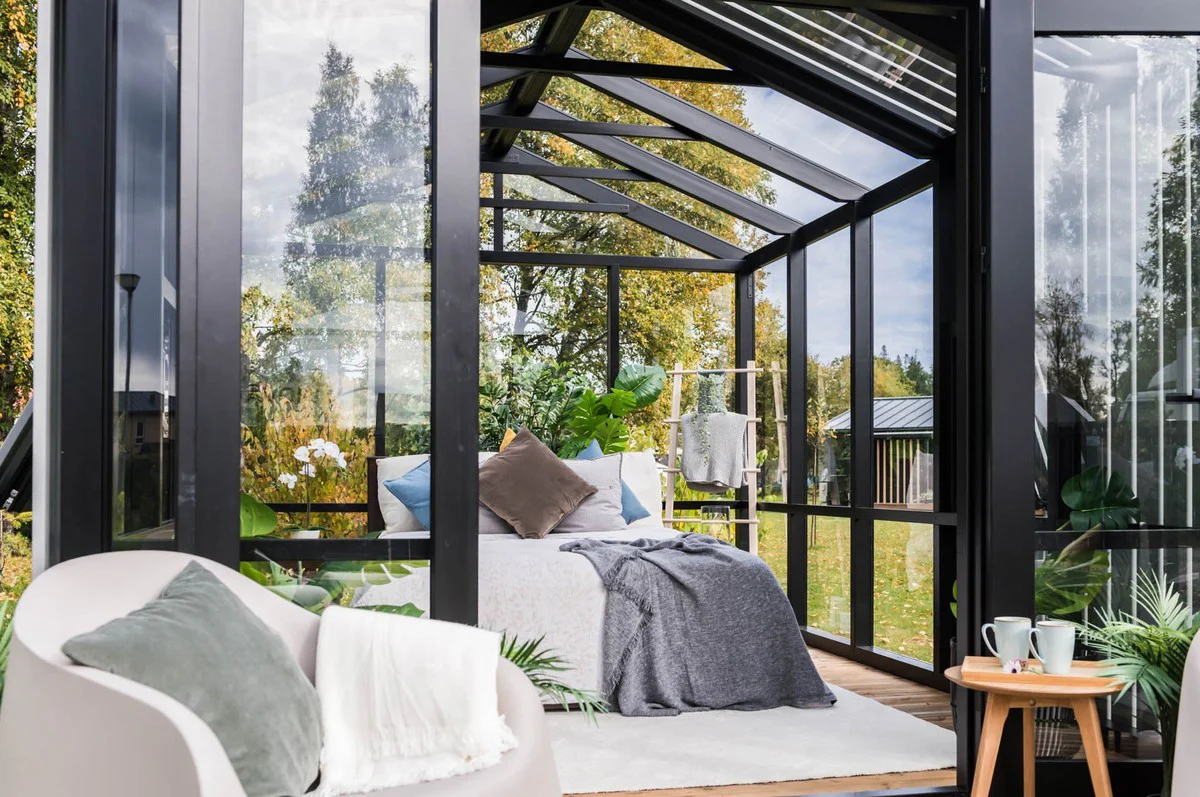 Casa Padrino Casa de Jard¨ªn de Lujo Negro / Gris 400 x 300 x A. 276,2 cm - Casa de Jard¨ªn de Madera Maciza con Ventanas y Puertas de Vidrio - Casas de Jard¨ªn de Lujo - Invernaderos de Lujo