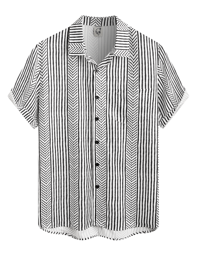 Shirts For Father Retro Striped Chest Pocket Short Sleeve Shirt
