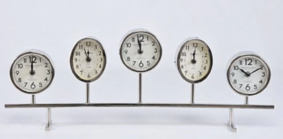 Casa Padrino reloj de mesa de lujo plata 64 x 6 x H. 24 cm - Reloj de Latón Decorativo