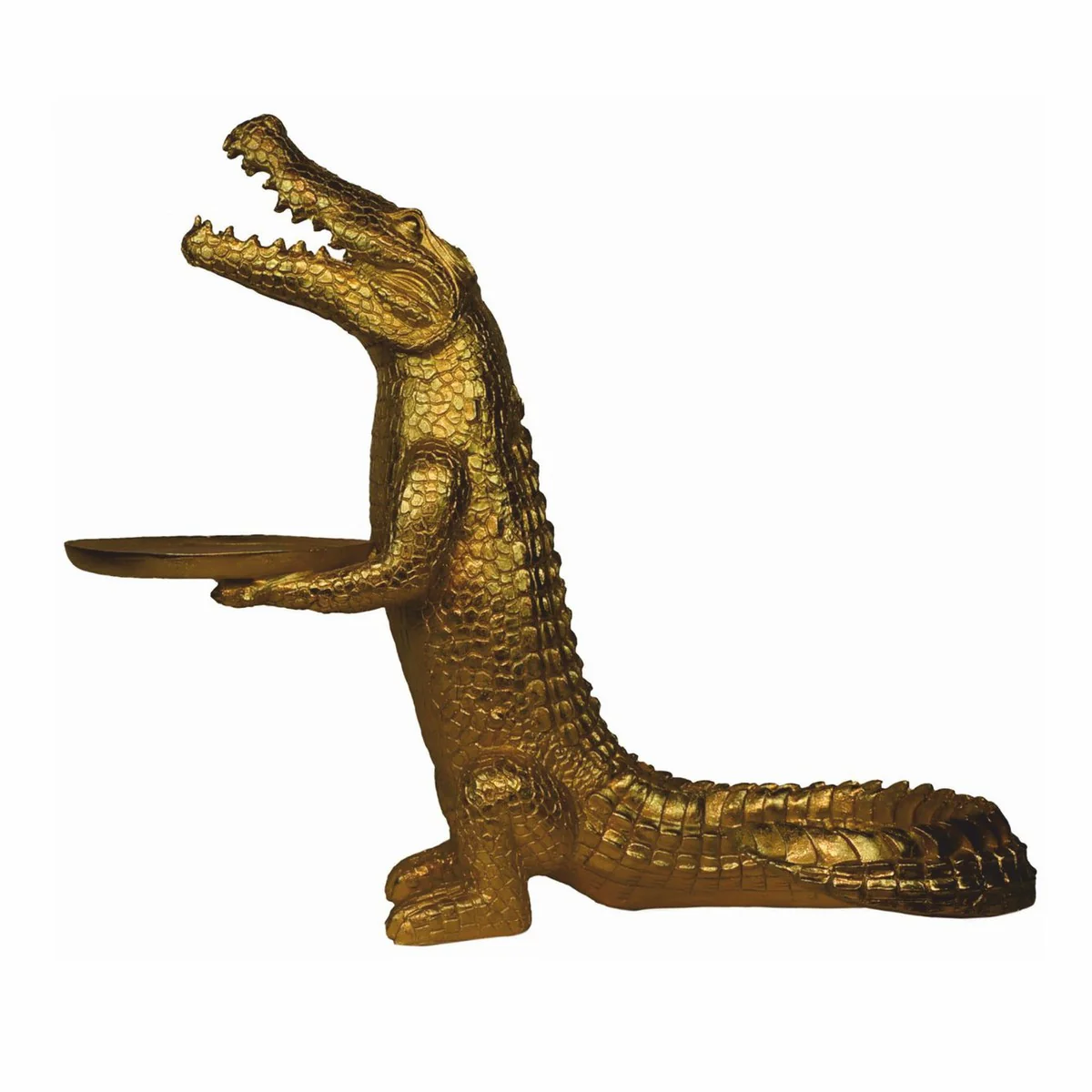Casa Padrino escultura decorativa de lujo cocodrilo con bandeja oro A. 52 cm - Figura decorativa