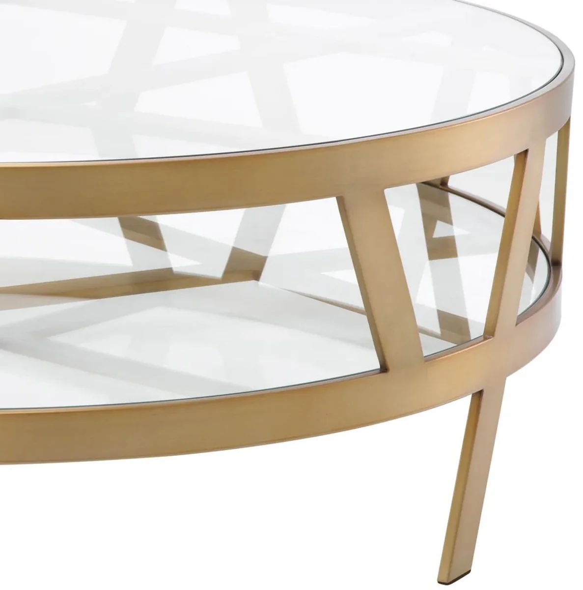 Casa Padrino mesa de centro de lujo lat¨®n ? 110 x A. 37 cm - Mesa de sal¨®n redonda de acero inoxidable con tapas de vidrio - Muebles de sal¨®n - Muebles de lujo - Calidad de lujo