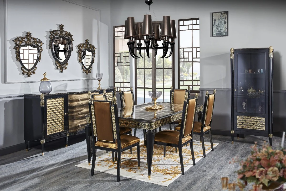 Casa Padrino vitrina barroco de lujo negro / oro - Magn¨ªfica vitrina de madera maciza con puerta de vidrio - Muebles de lujo en estilo barroco - Muebles barrocos - Noble y magn¨ªfico