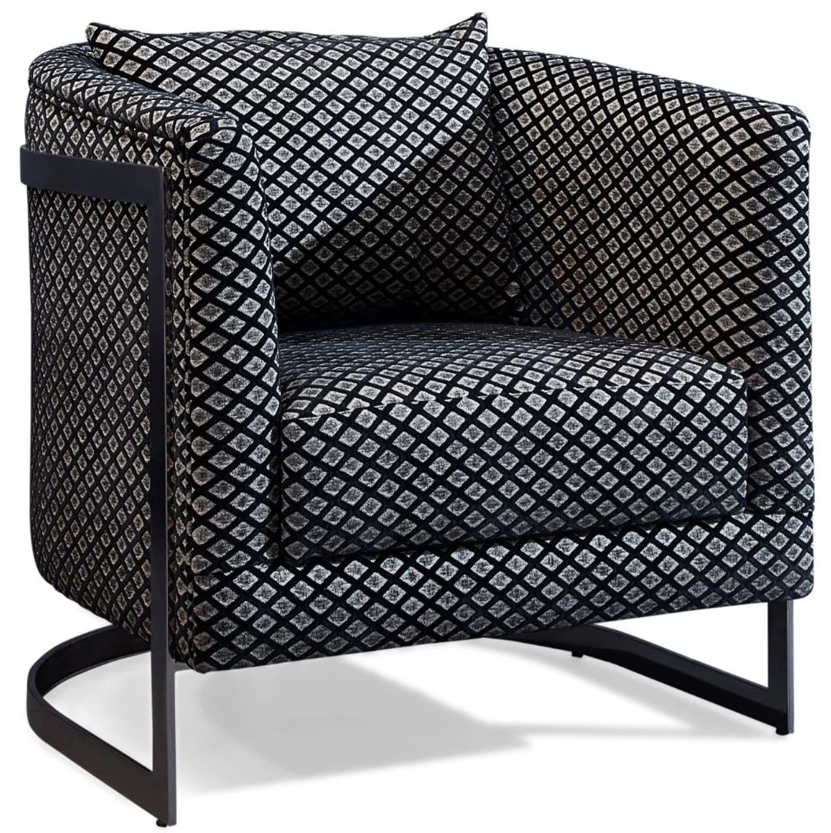 Casa Padrino sill¨®n de lujo plata / negro 73 x 64 x A. 77 cm - Sill¨®n de sal¨®n con coj¨ªn decorativa - Muebles de sal¨®n de lujo