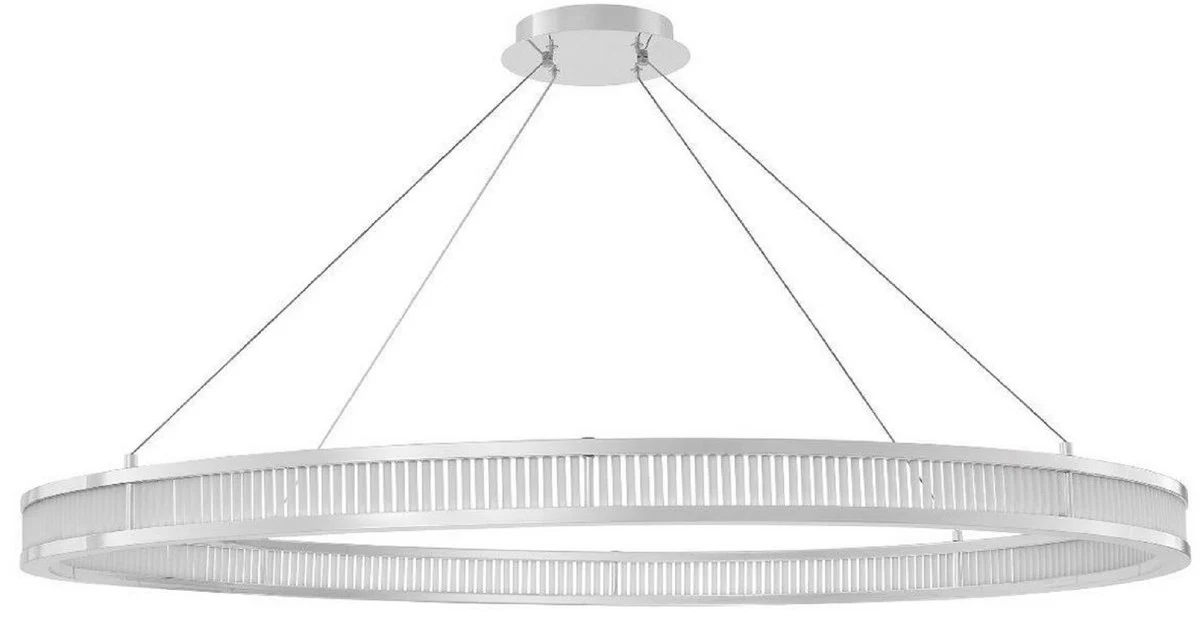 Casa Padrino lámpara de araña LED de lujo plata / blanco Ø 139 cm - Lámpara de araña redonda moderna - Lámpara de Araña de Salón - Lámpara de Araña de Hotel