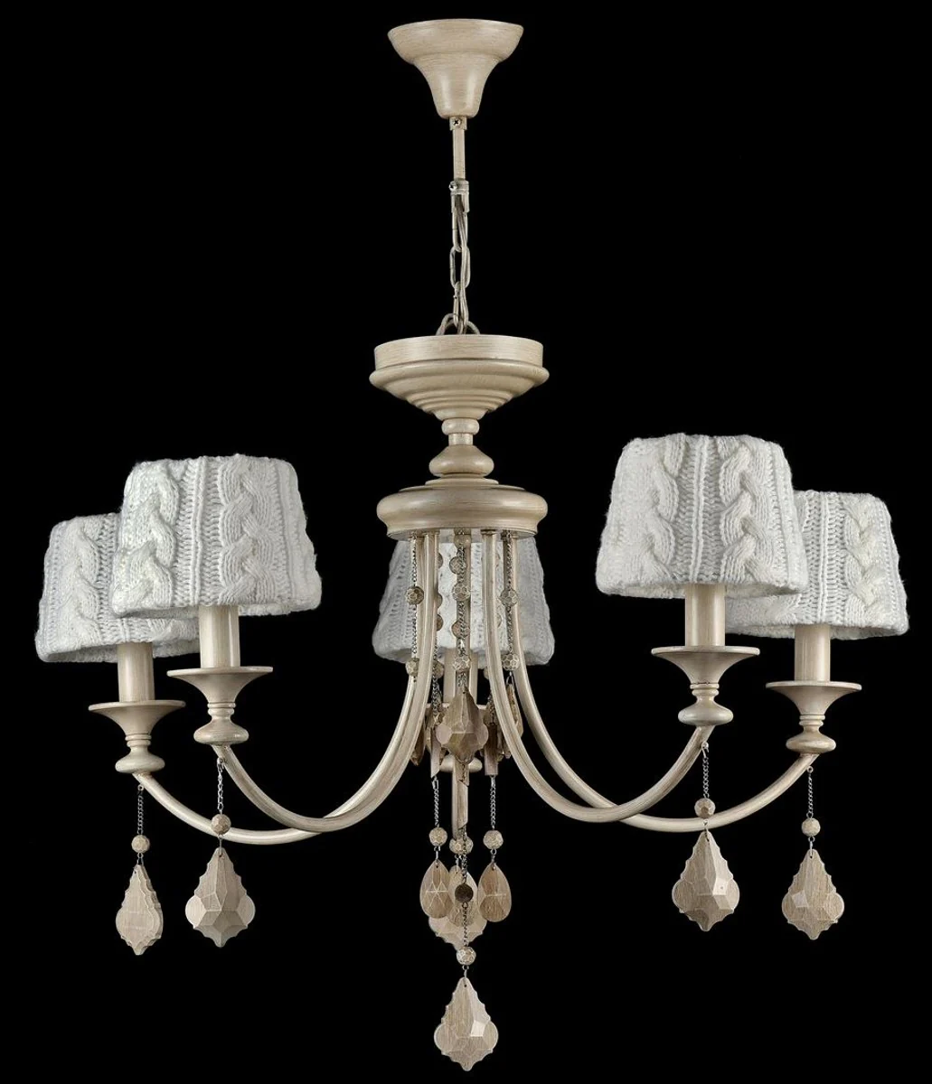Casa Padrino Baroque Crystal Chandelier 5 Flames Beige Ø 76 x H. 59 cm - Baroque Style Furniture