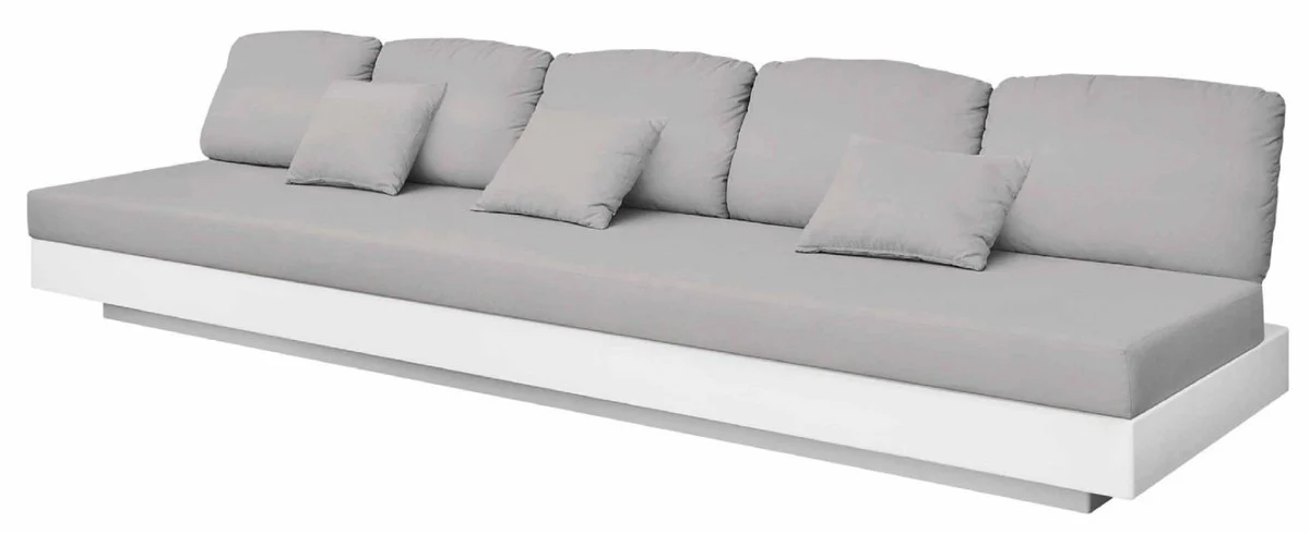 Casa Padrino sofá de jardín de lujo de 5 plazas gris / blanco mate 350 x 90 x A. 70 cm - Sofá de jardín resistente a la intemperie - Muebles de Hotel - Calidad de Lujo
