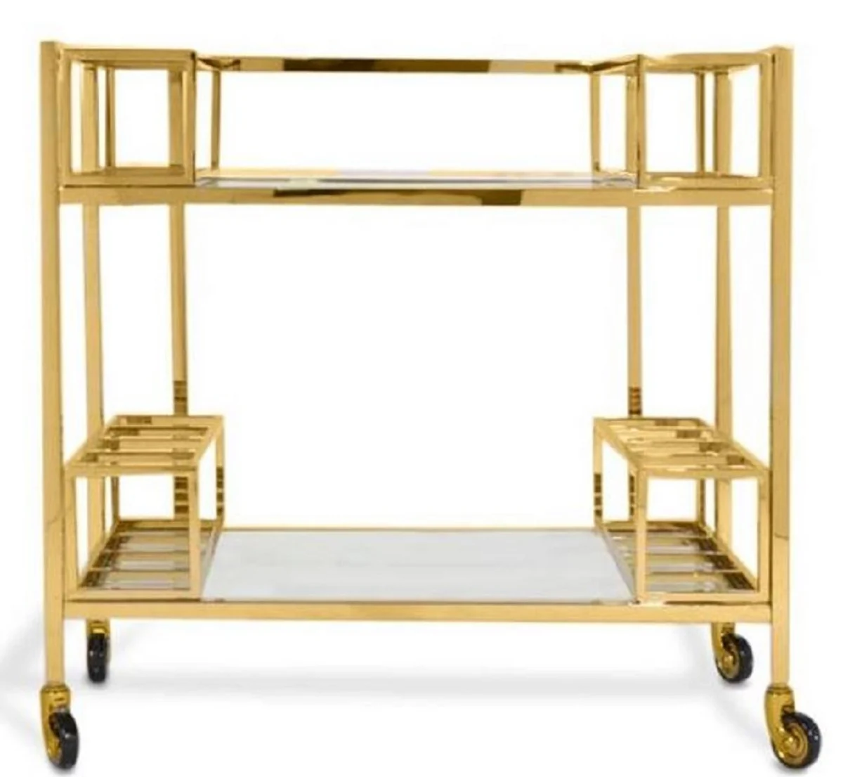 Casa Padrino carrito de lujo oro 80 x 48 x H. 77 cm - Carrito de Comida de Acero Inoxidable con Placas de Vidrio Templado - Accesorios de Hotel y Gastronom¨ªa