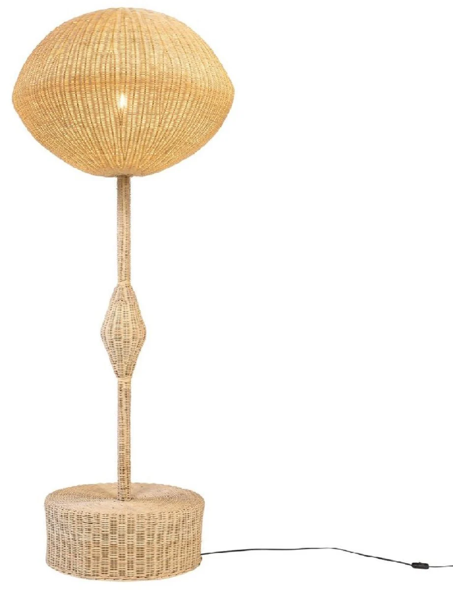 Casa Padrino lámpara de pie de diseño de lujo natural Ø 70 x A. 177 cm - Lámpara de pie redonda de ratán - Lámpara de pie de salón - Luces de lujo - Lámparas de pie de lujo