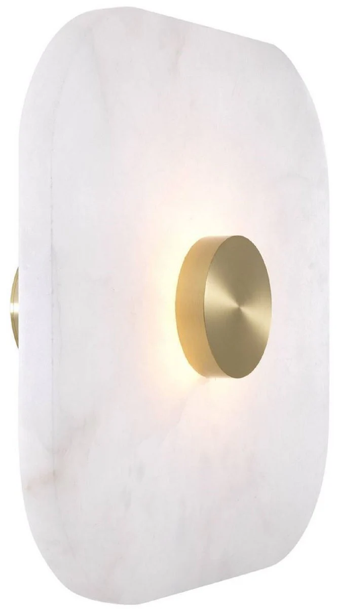 Casa Padrino lámpara de pared LED de lujo alabastro / latón brillante 35 x 14,5 x A. 35 cm - Aplique de pared regulable con pantalla cuadrada de alabastro - Colección de Lujo