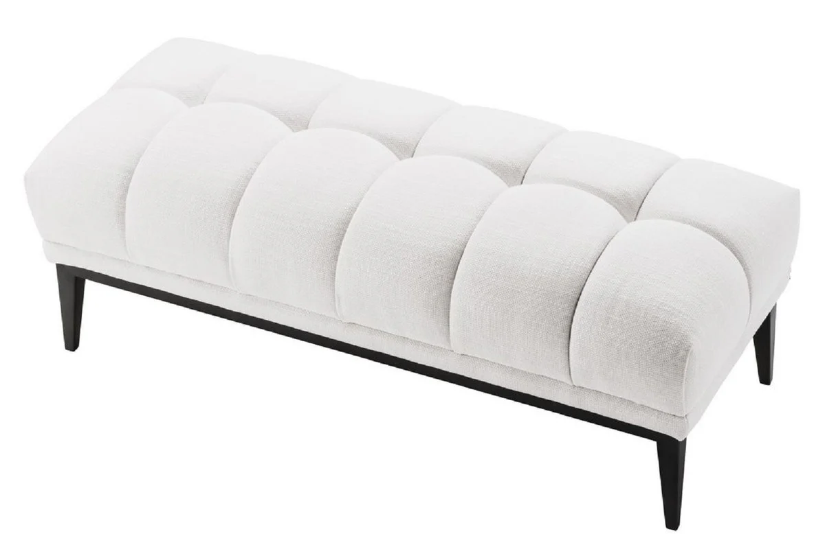 Casa Padrino banco de lujo blanco / negro 124 x 53 x H. 44 cm - Banco Tapizado con Patas de Acero Inoxidable - Muebles de Sala