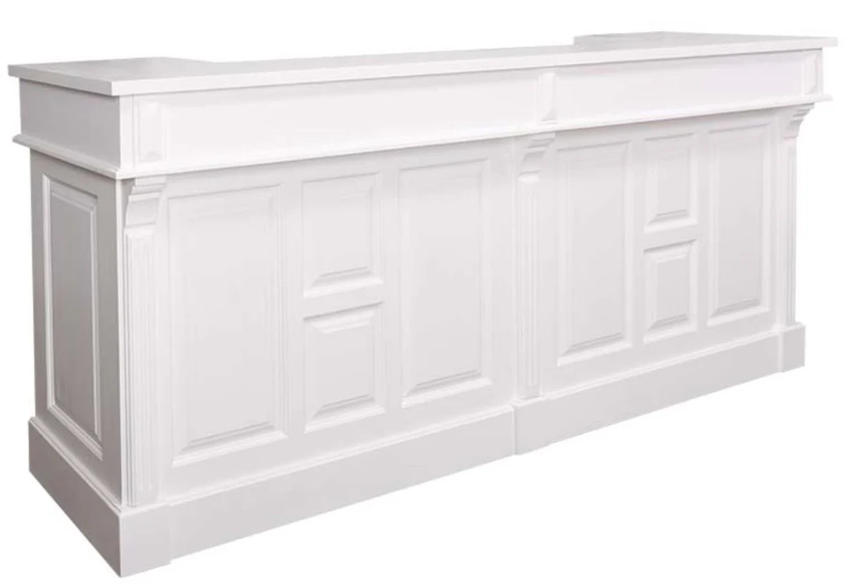 Casa Padrino barra de bar de estilo country blanco 240 x 65 x H.107 cm - Barra de Bar de Madera Maciza con 2 Cajones - Muebles de Estilo Country
