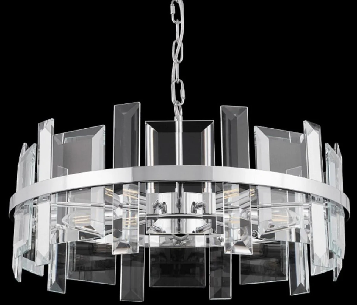 Casa Padrino lámpara colgante plata Ø 60 cm - Lámpara colgante redonda moderna con estructura de metal y placas de vidrio - Luces de Diseño