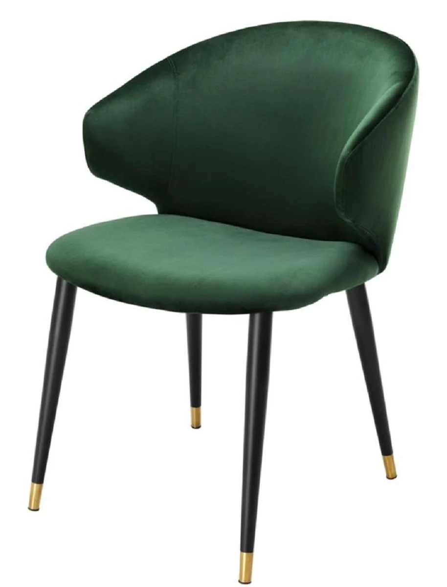 Casa Padrino silla de comedor de lujo con reposabrazos verde oscuro / negro / oro 57 x 66 x H. 83 cm - Muebles de Comedor