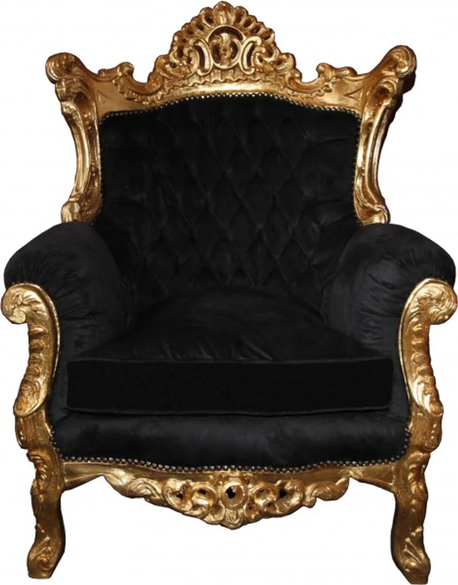 Casa Padrino Baroque Living Room Set Master Black / Gold Mod2 - 3 seater sofa + 2 armchairs