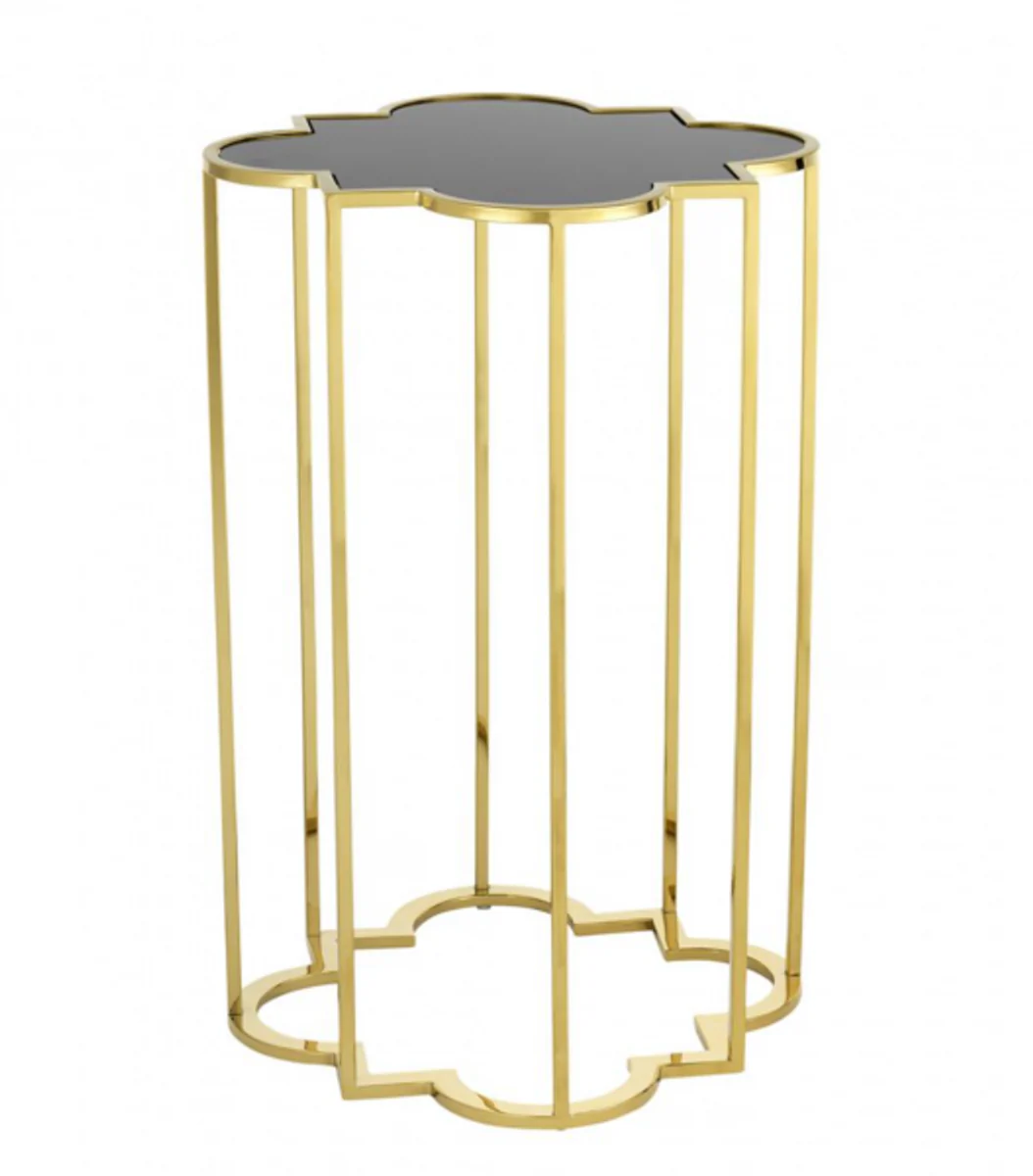 Casa Padrino luxury art deco designer side table set of 2 gold with black glass - Designer Side Table Furniture