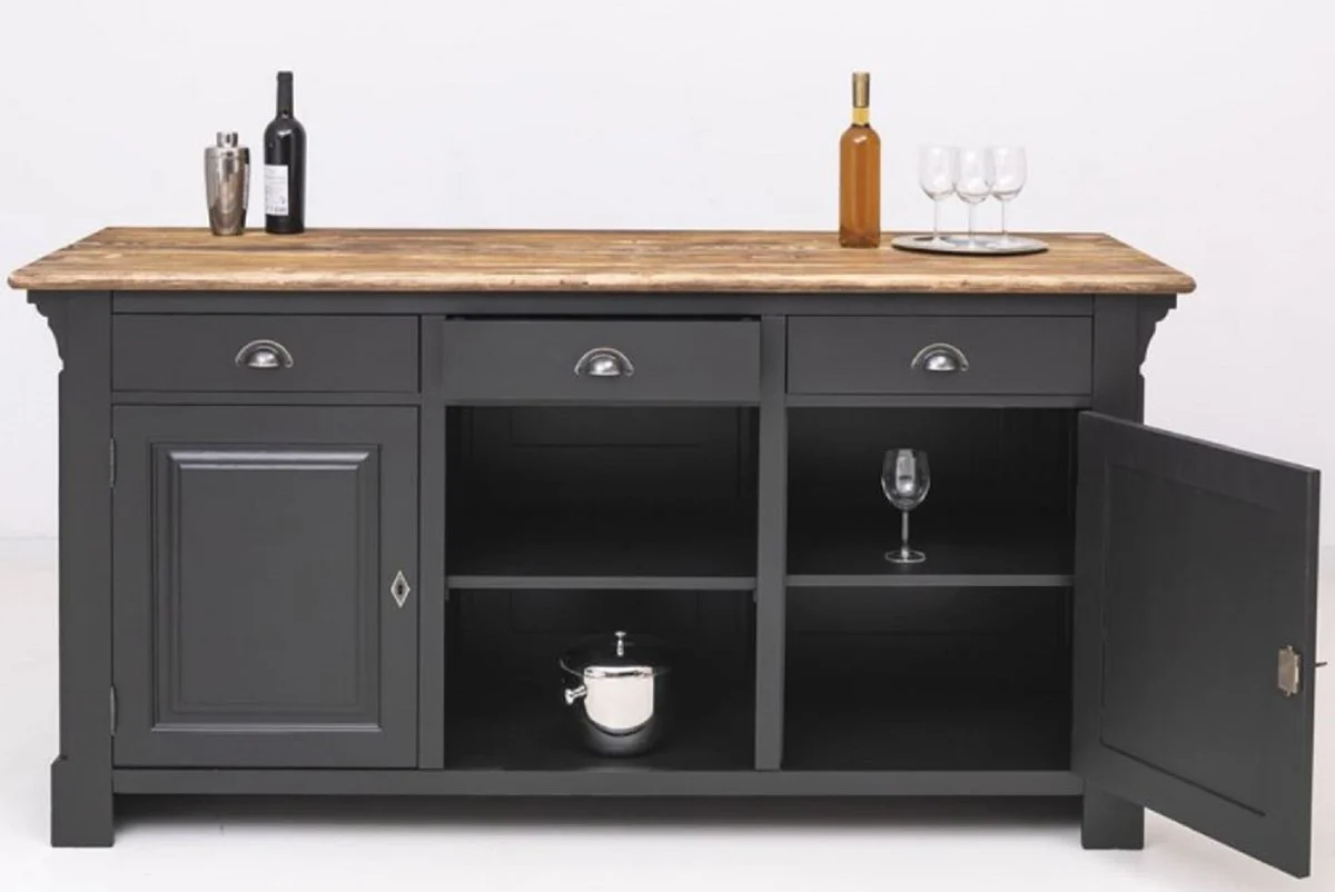 Casa Padrino barra de bar de estilo campestre negro / marr¨®n 191 x 68 x A. 95 cm - Mesa de bar de madera maciza - Muebles de bar de madera maciza en estilo campestre