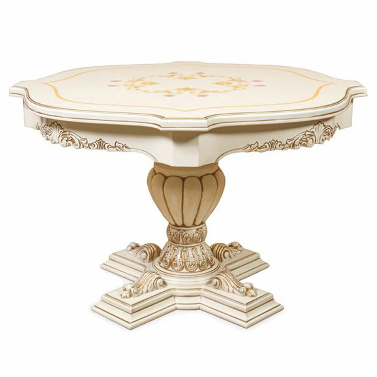 Casa Padrino mesa de comedor barroco de lujo blanco / marr¨®n ? 120 cm - Muebles de comedor barrocos