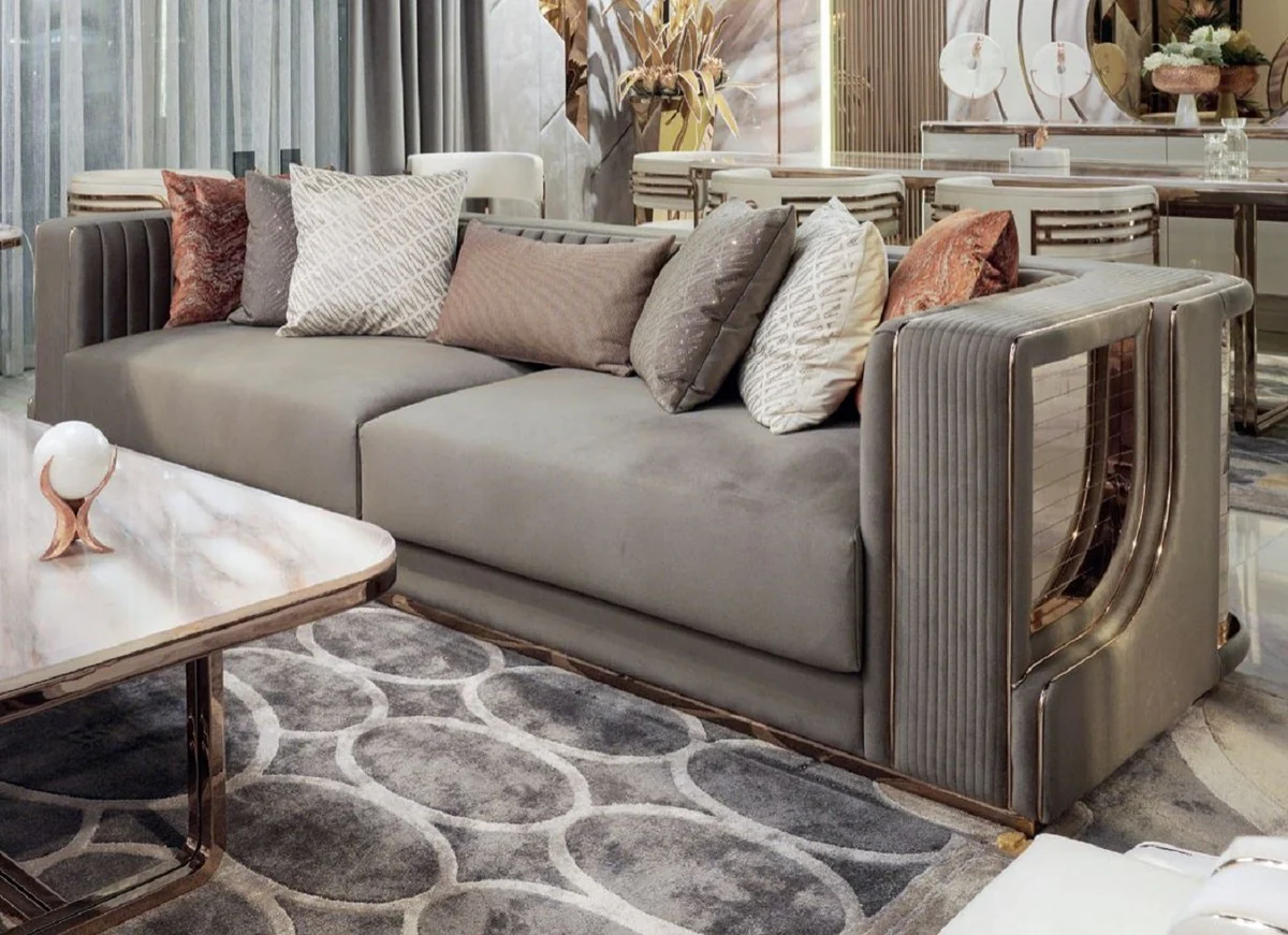 Casa Padrino sof¨¢ de lujo gris / cobre 230 x 96 x A. 72 cm - Sof¨¢ de sal¨®n - Sof¨¢ de hotel - Muebles de sal¨®n - Muebles de hotel - Muebles de lujo - Interiores de sal¨®n - Interiores de lujo