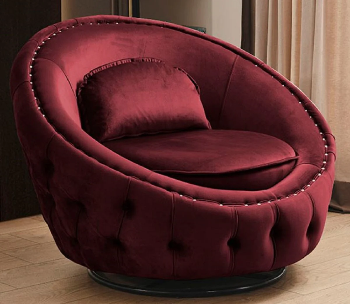 Casa Padrino sill¨®n giratorio Chesterfield de lujo rojo burdeos ? 90 cm - Sill¨®n de Sal¨®n Moderno Chesterfield - Muebles de Sal¨®n Chesterfield de Lujo