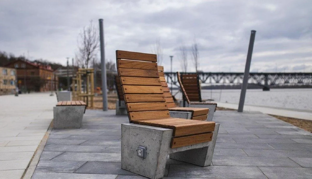 Casa Padrino sill¨®n de parque con conexi¨®n USB marr¨®n / gris A. 108 cm - Muebles urbano - Muebles de parque