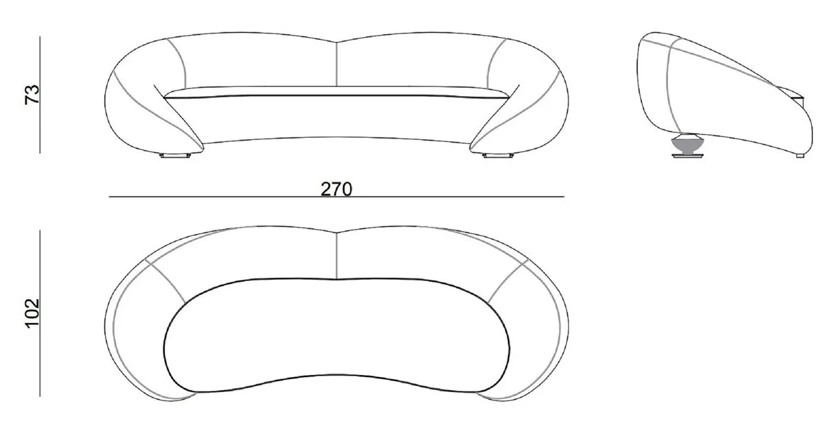 Casa Padrino sof¨¢ de lujo gris claro / cobre 270 x 102 x A. 73 cm - Sof¨¢ de sal¨®n - Sof¨¢ de hotel - Muebles de sal¨®n - Muebles de hotel - Muebles de lujo - Interiores de lujo