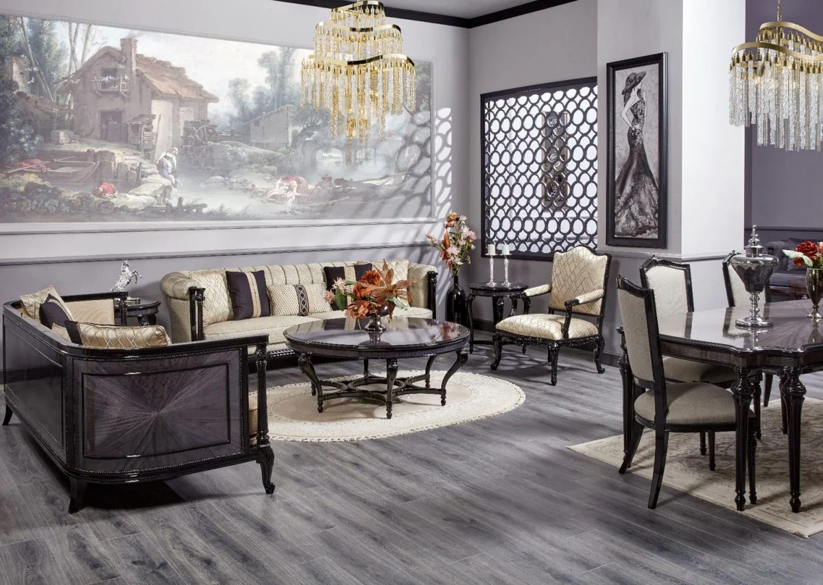 Casa Padrino sill¨®n barroco de lujo oro / negro - Magn¨ªfico sill¨®n de sal¨®n - Muebles de sal¨®n de estilo barroco - Muebles de lujo de estilo barroco - Mobiliario barroco