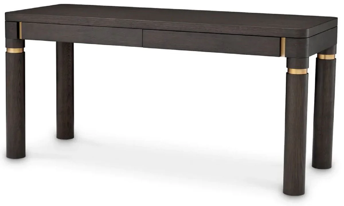 Casa Padrino escritorio de lujo con 2 cajones moca / lat¨®n 160 x 60 x A. 76 cm - Escritorio de oficina - Escritorio de computadora - Muebles de oficina - Muebles de lujo - Calidad de lujo