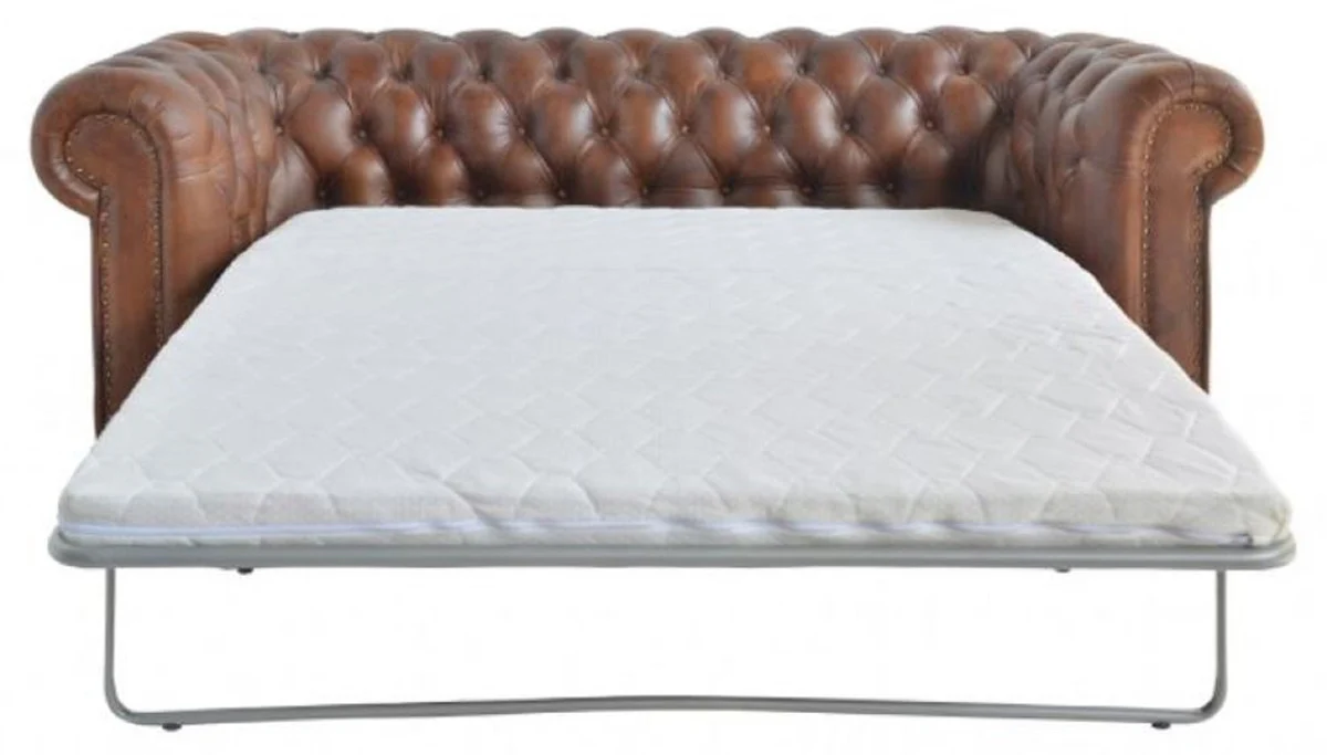 Casa Padrino sof¨¢ cama de cuero Chesterfield de lujo marr¨®n 240 x 102-220 x A. 76 cm - Sof¨¢ de sal¨®n de cuero aut¨¦ntico - Muebles de sal¨®n de cuero aut¨¦ntico - Muebles de cuero de lujo