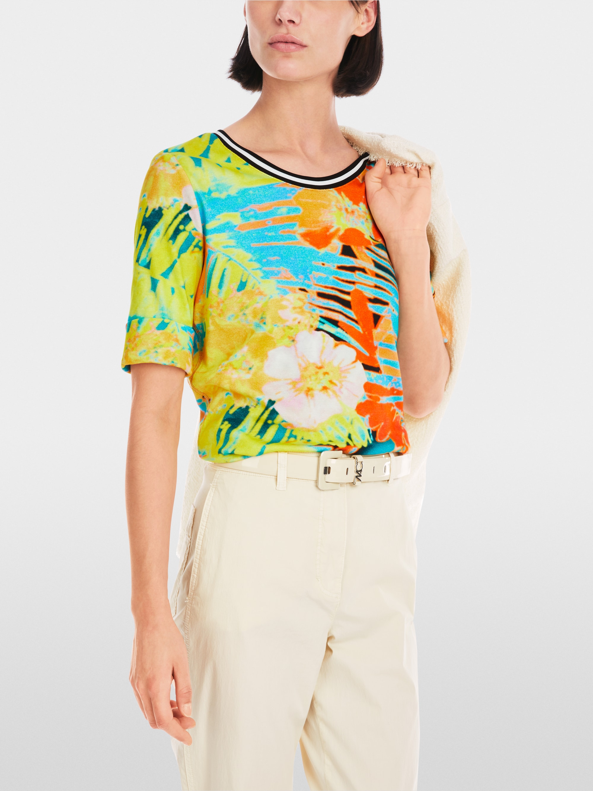 Marc-Cain Ribbed Hawaiian print T-shirt