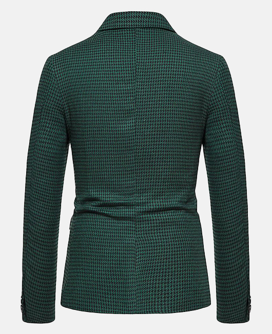 Houndstooth Tweed Contrast Trim Notch Lapel Single Breasted Blazer