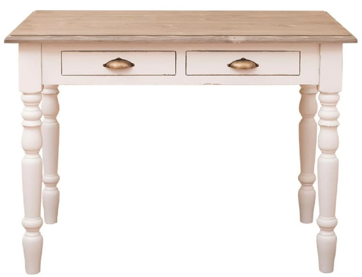 Casa Padrino escritorio de estilo campestre con 2 cajones blanco antiguo / natural / lat¨®n antiguo 109 x 60 x H. 79 cm - Muebles de Oficina de Estilo Campestre